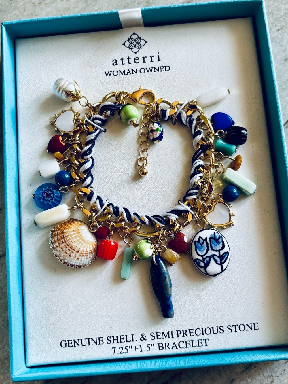 Atterri Multicolor Charm Bracelet with Shell & Semi-Precious Accents